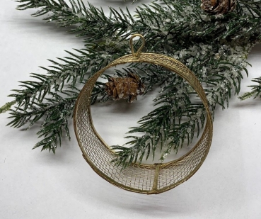 Dekoanhänger aus Metall-Gitter, Kreis gold